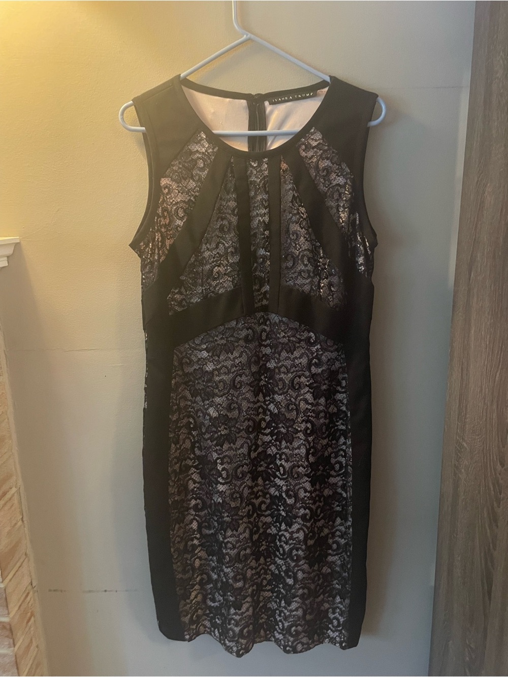 Ivanka Trump Black Lace Paneled Sheath Dress